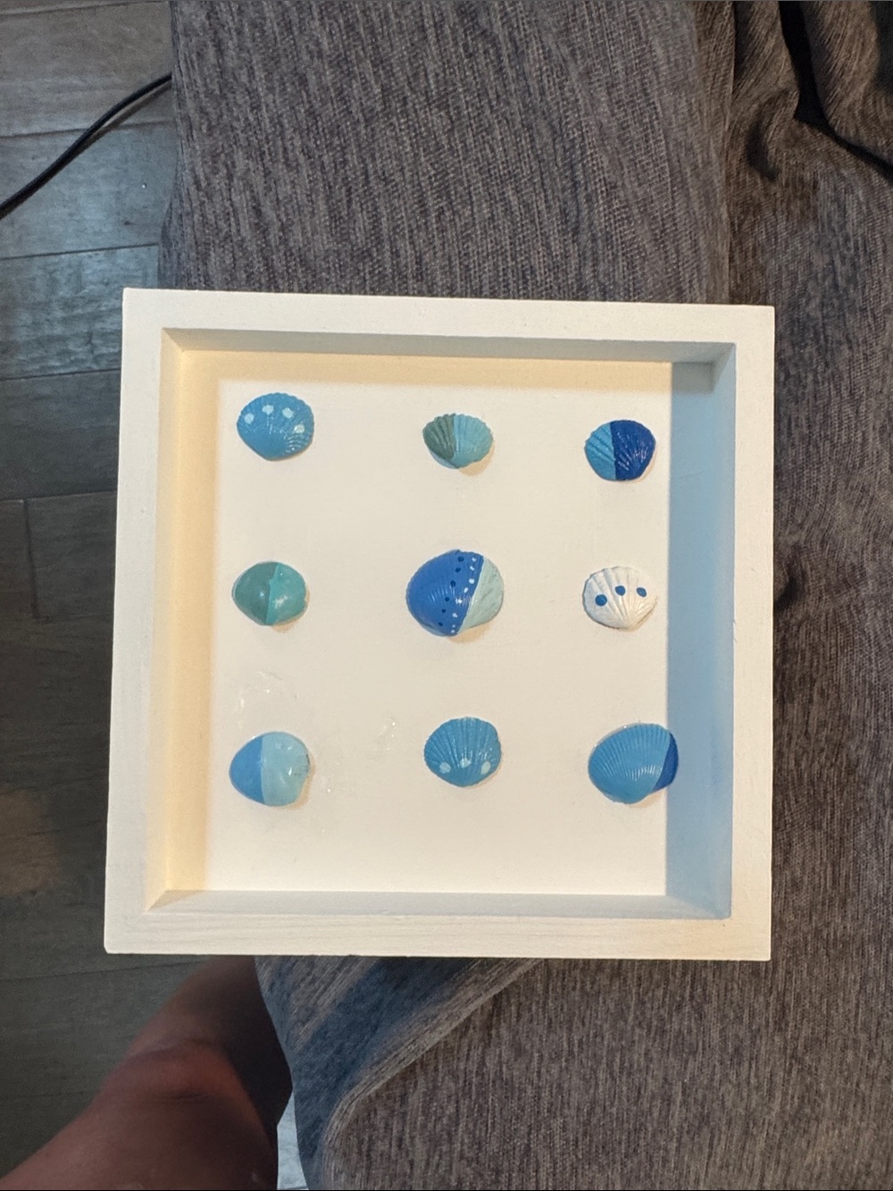 Coastal Shell Wall Art - White Frame with Blue Accent Shells